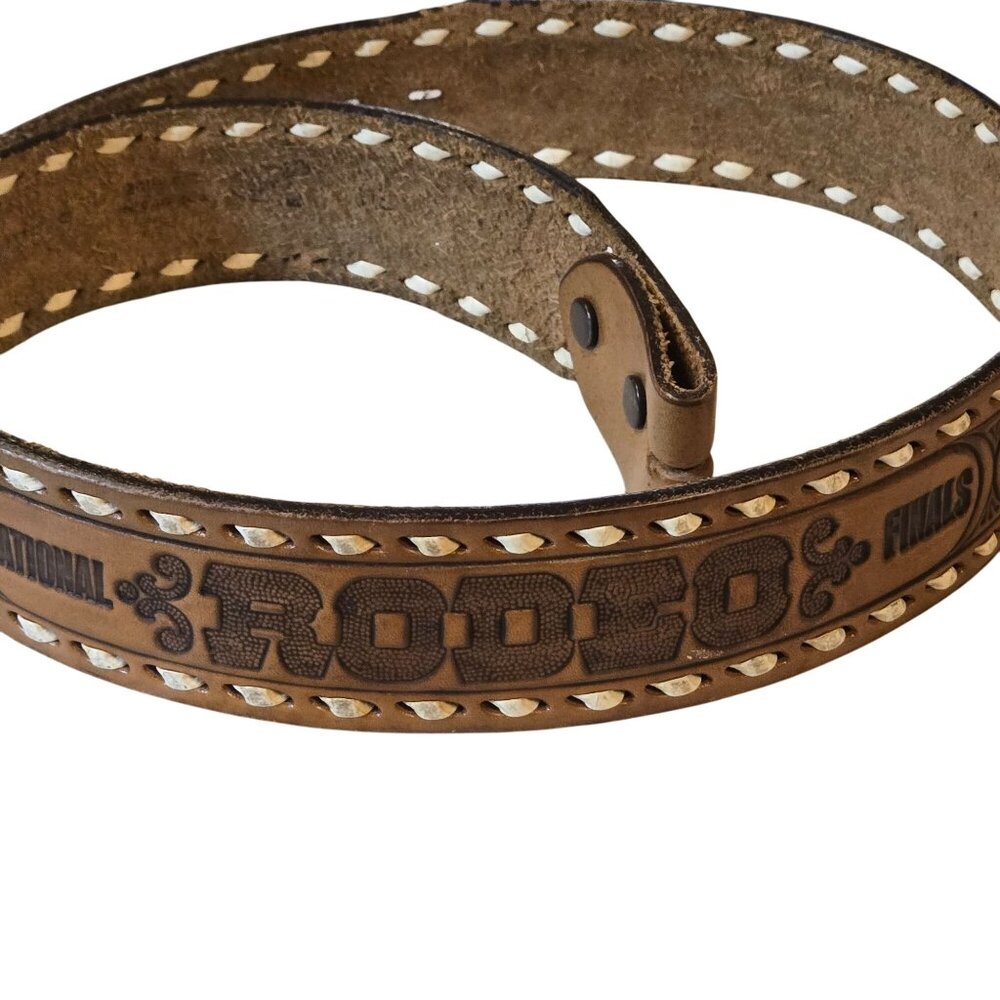 National Finals Rodeo Belt Brown Leather Justin Brand Size 32 NFR Vintage Wester